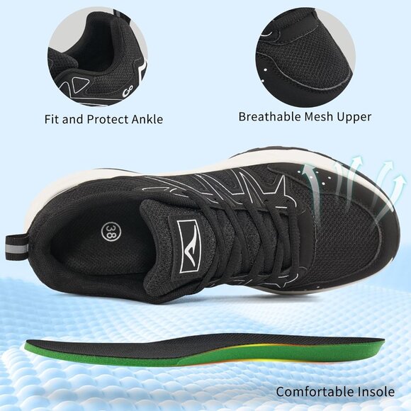 Women's Sneakers Walking Shoes Slip on Cushion Tennis Shoe Workout Gym Black - Picture 5 of 7